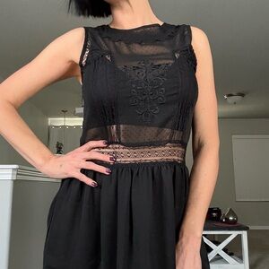 Sheer Lace Panel Black Sleeveless Dress